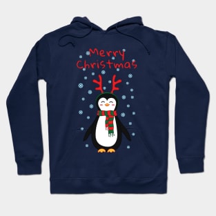 Merry christmas! Penguin with scarf and reindeer antlers. Hoodie